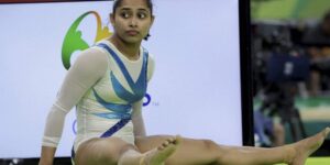 Indian Gymnast Dipa Karmakar rests during a training session ahead of the 2016 Summer Olympics in Rio de Janeiro.
