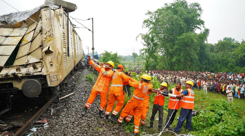 Rescue operation underway at the Kanchenjunga Express train accident site, in Darjeeling on June 17, 2024. | Photo Credit: ANI