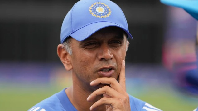 India's head coach Rahul Dravid waits at the presentation ceremony after defeating South Africa in the ICC Men's T20 World Cup final cricket match at Kensington Oval in Bridgetown, Barbados, Saturday, June 29, 2024.AP/PTI