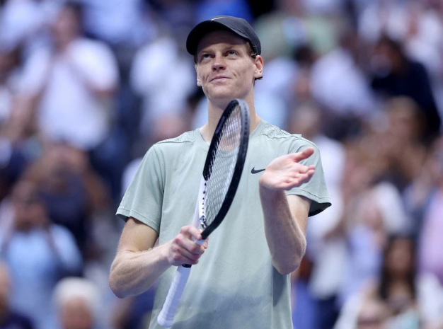 Jannik Sinner celebrates his win, becoming the first Italian man to reach the US Open final.