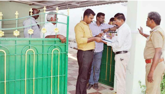 Investigators examine a private guest house in Chinnappapalayam, Pollachi, where multiple sexual assaults linked to a criminal racket took place.