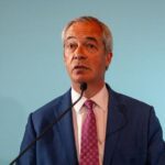 Reform UK leader Nigel Farage addressing supporters amid renewed scrutiny.