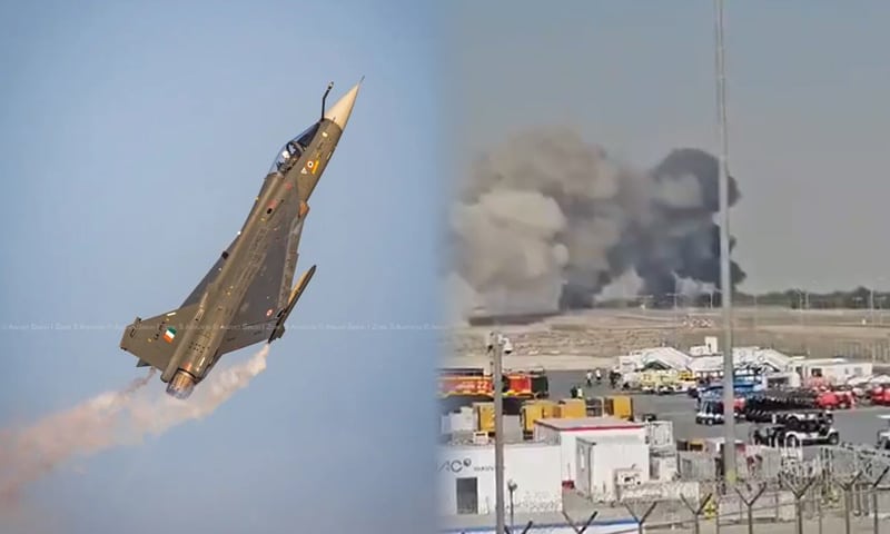 Indian HAL Tejas Fighter Jet Crashes During Dubai Air Show; Thick Smoke Seen Over Maktoum Airport