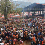 Large crowd of Sabarimala pilgrims at the hill shrine during the Mandalam-Makaravilakku season, highlighting the need for better crowd management and facilities.
