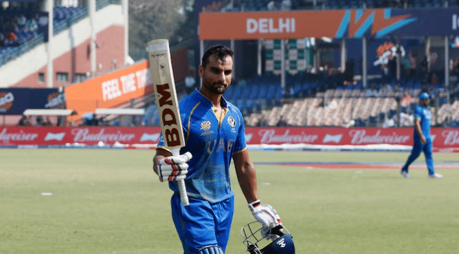 Sohaib Khan batting for UAE in T20 World Cup 2026