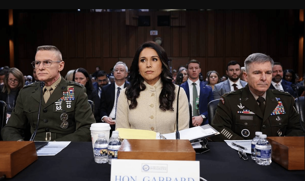 Tulsi Gabbard speaking on global missile threats during Senate hearing