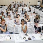 Student using AI Korean language learning app with personalized speaking lessons on smartphone